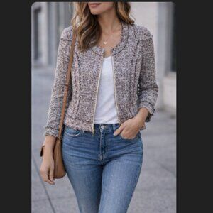 Banana Republic Tweed Linen Blend Jacket Blazer Fringe Collarless Office Size 4